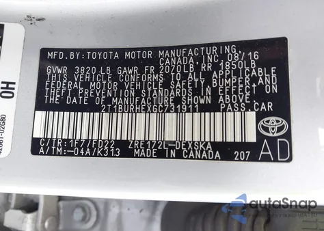 2016 Toyota Corolla S Plus из США, поврежденный, VIN 2T1BURHEXGC731911